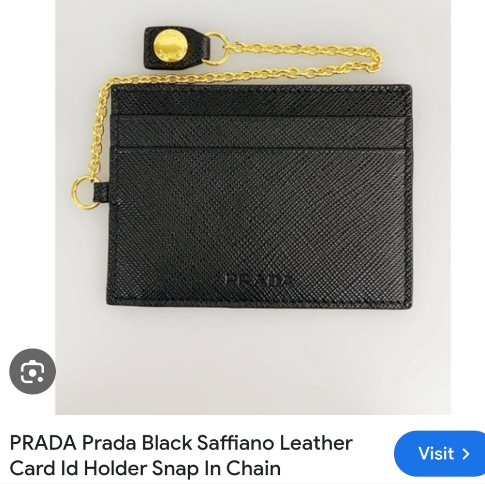 Prada Black Card Holder ID Gold Chain